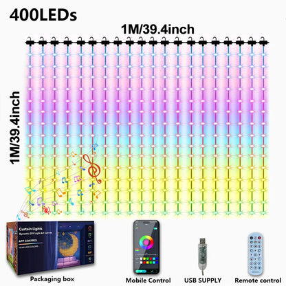 Smart LED Curtain Lights with DIY Pattern ,WiFi Window Fairy Light Outdoor Christmas String Lights for New Year Home Decor Gift
