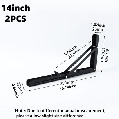 2PCS Heavy Duty Triangle Folding Angle Shelf Bracket Stainless Steel Collapsible Shelf Bracket for Table Work Bench Wall Mounted