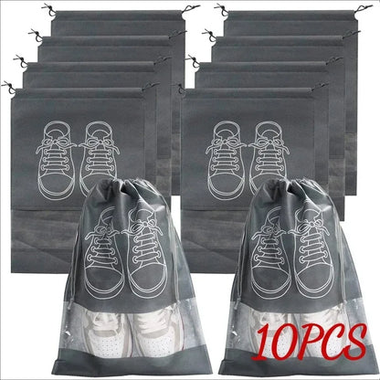 10pcs Shoes Storage Organizer Bags Non-woven Travel Portable Closet Bag Waterproof Pocket Clothing Tranparent Hanging Bag