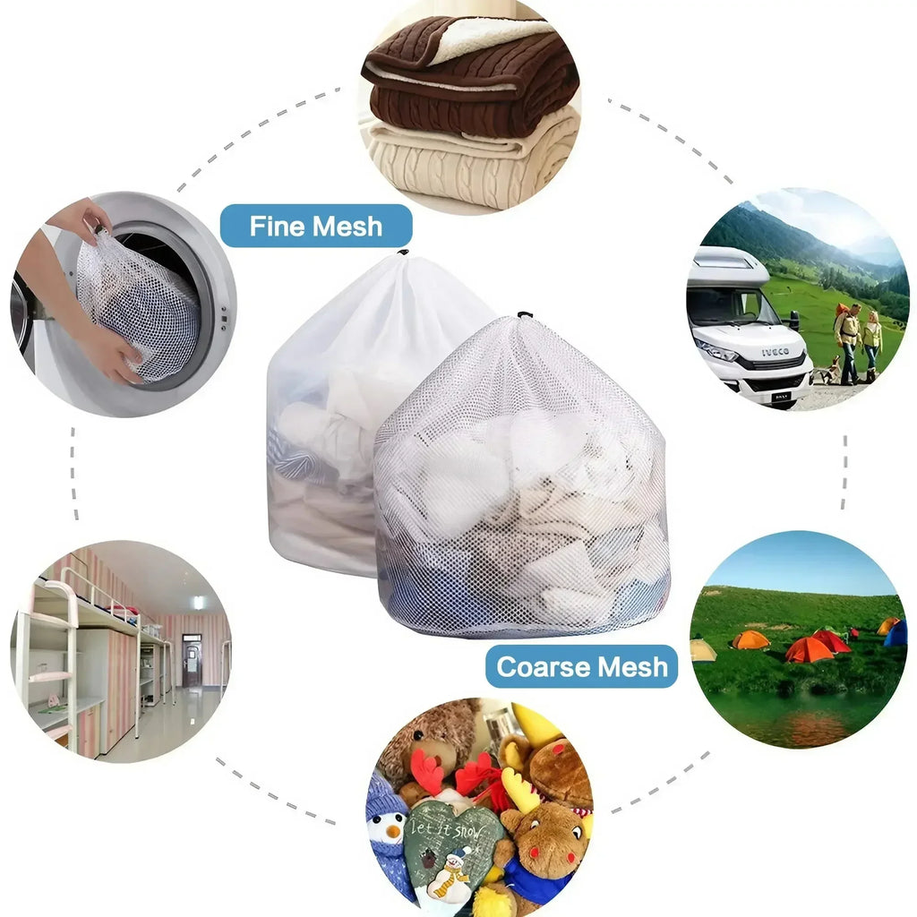 1PC Drawstring Laundry Bag Large Capacity 4 Size Fine Mesh Coarse Mesh Wash Bag For Clothes Jeans Blankets Durable Washing Net