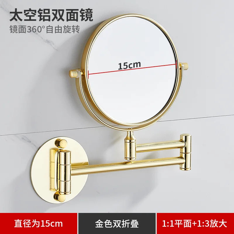 Bathroom Makeup Mirror Aluminum Black Gold Telescopic Mirror Folding Beauty Mirror Wall Hanging Double Sided Mirror Bathroom