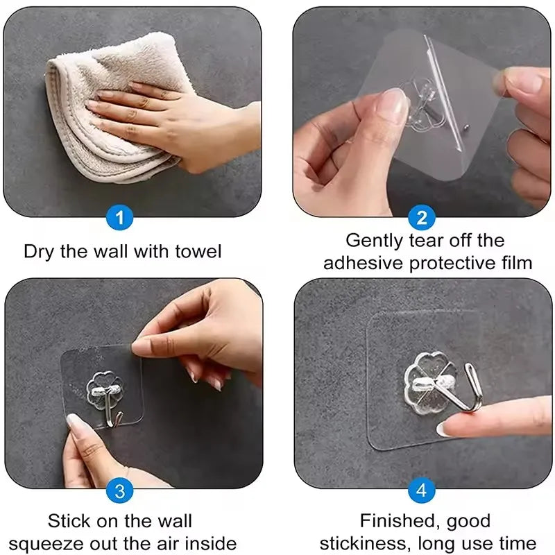 20/10/5Pcs Transparent Wall Hooks Hangers Self Adhesive Door Wall Hangers Hooks for Key Bag Kitchen Bathroom Accessories