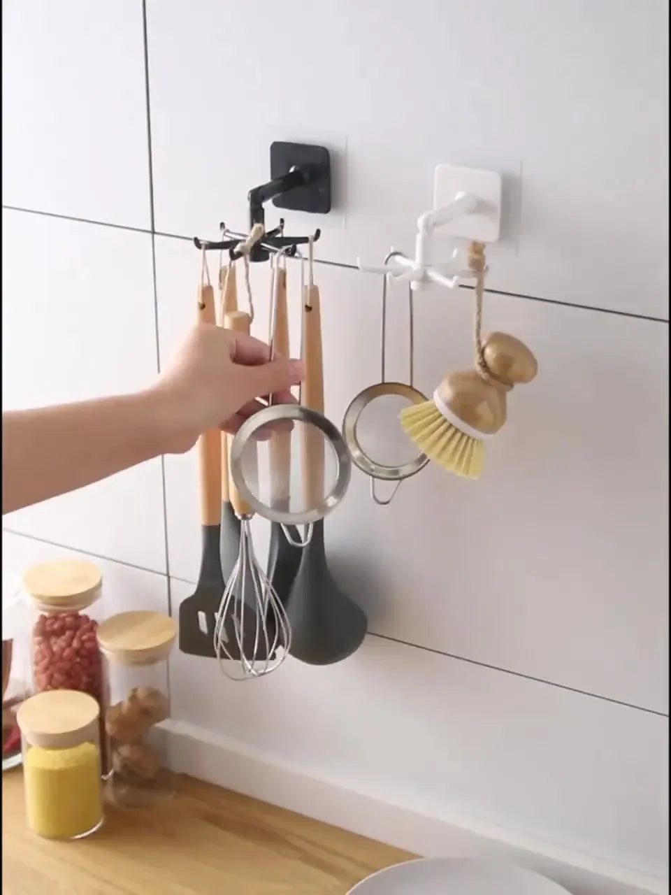 Creative Kitchen Organizer Swivel Hooks Hole-Free Multifunctional Rotatable Dual-Use Hooks for Utensils And Pots