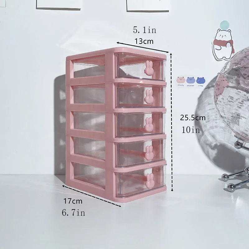 Clear Stacking Drawer Organizer - Multi-Tier PP Storage Box for Office/Beauty Products, Modular Desktop System (2-5 Layers)