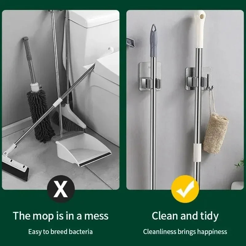 Adhesive Wall Multi-Purpose Hooks Mop & Broom Hanger Hook for Kitchen Bathroom Home Organizer - Easy Hanging No Drill Required