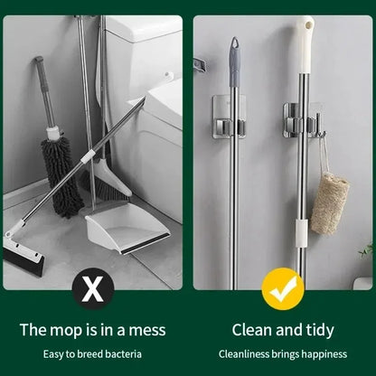 Adhesive Wall Multi-Purpose Hooks Mop & Broom Hanger Hook for Kitchen Bathroom Home Organizer - Easy Hanging No Drill Required