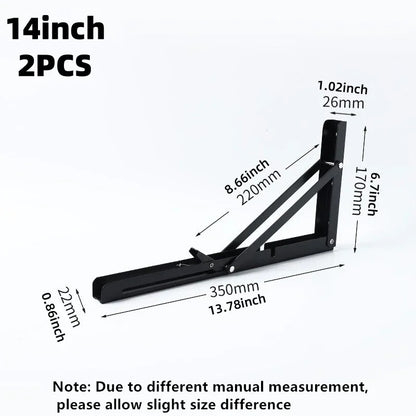 2PCS Heavy Duty Stainless Steel Triangle Folding Shelf Brackets – Wall Mounted Collapsible Angle Bracket for Table, Workbench