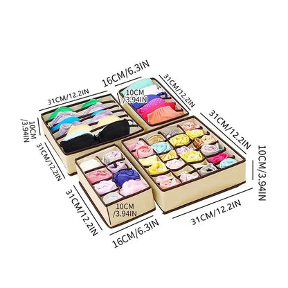 6/7/8/24 Grid Storage Box Beige Underwear Storage Box Four Piece Sock Storage Fabric Bra Storage Box
