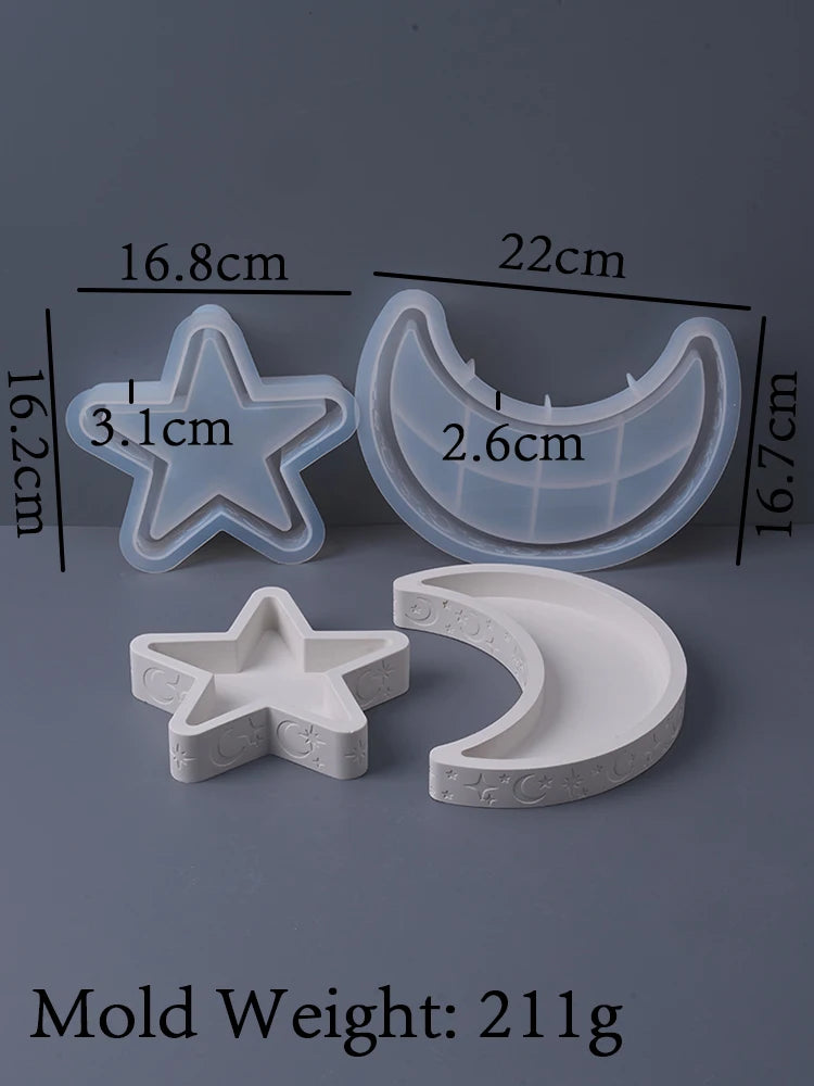 DIY Star Moon Plaster Tray Silicone Mold Creative Jewelry storage Plate Storage Box Flowerpot Ornament Making Mold Home Decor