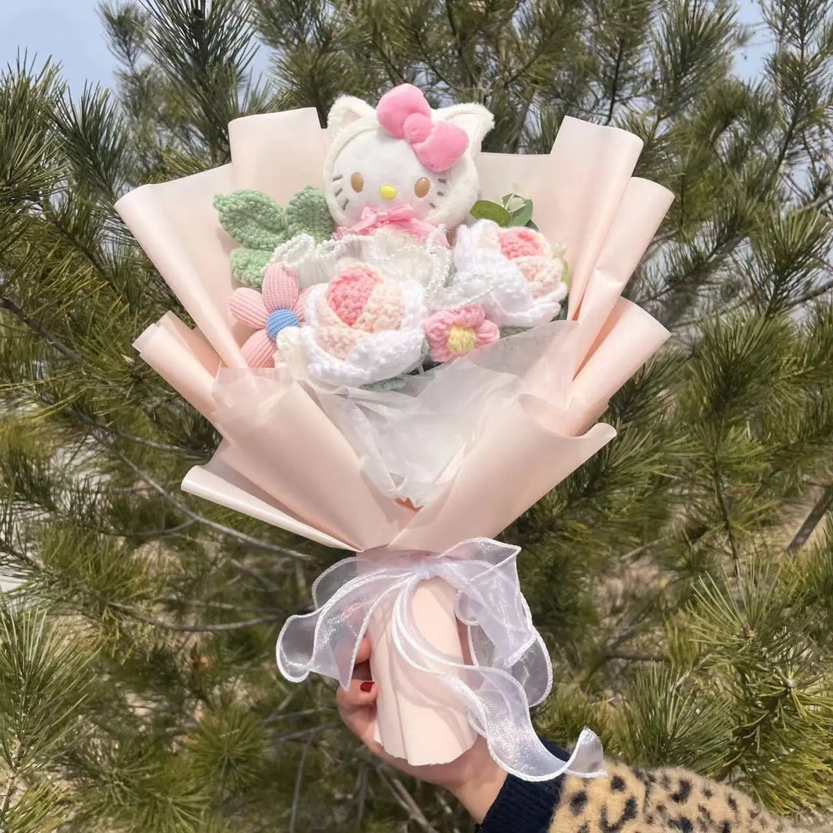 Kawaii Hello Kitty Cat Dolls With Artificial Flowers Creative Bouquet Christmas Valentine Birthday Graduation Gifts