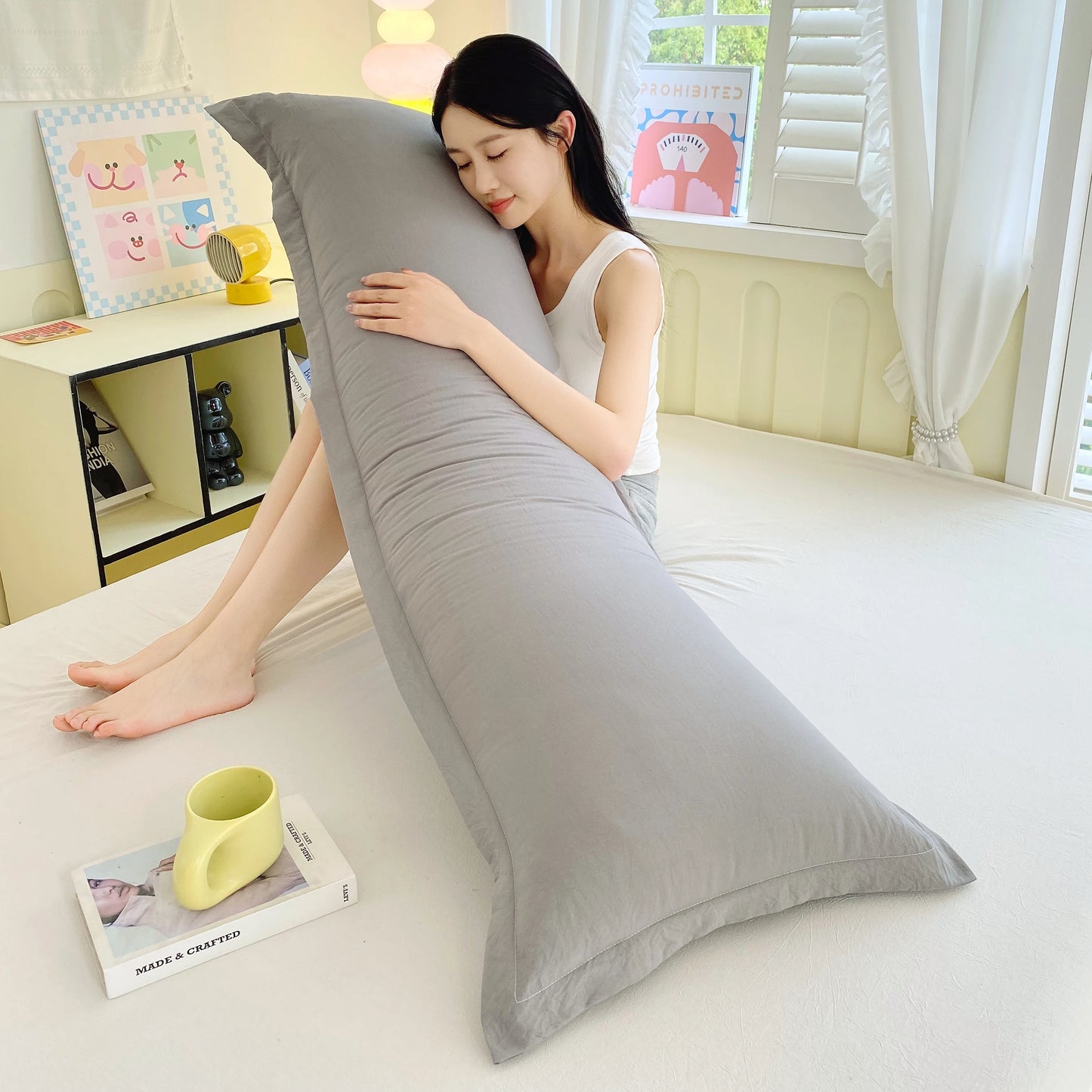 New solid-color washed double long pillowcases, couple pillowcases 48*100cm, 120cm, 150cm, 180cm (without core)