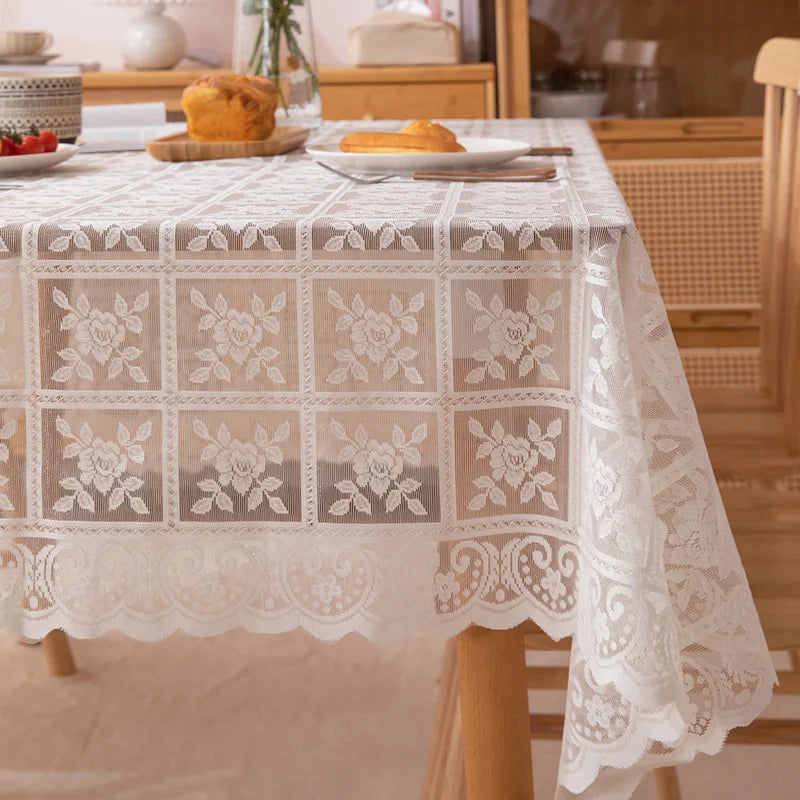 1pcs Rectangular Cut-Out Tablecloth With Bright Silk Thread, European Embroidered Floral Wedding Outdoor Picnic Cloth Decoration