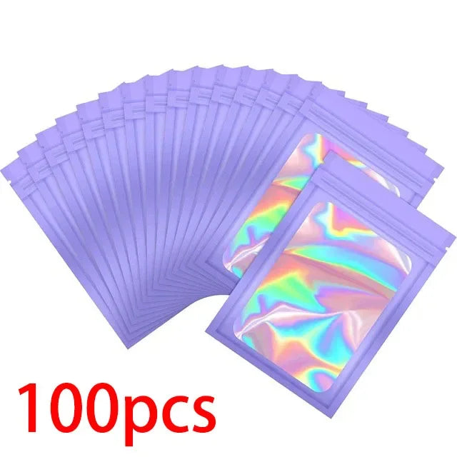 50/100PC Thicken Ziplock Bags Holographic Laser Color Plastic Pouch For DIY Jewelry Retail Storage Pouch Zip Lock Bag NO Hole