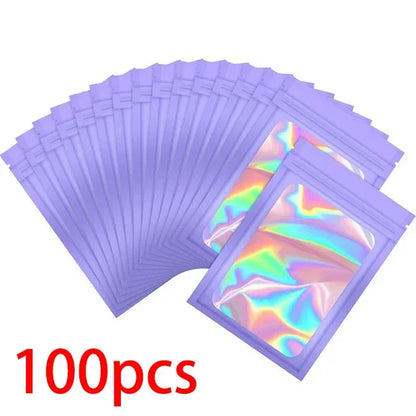 50/100PC Thicken Ziplock Bags Holographic Laser Color Plastic Pouch For DIY Jewelry Retail Storage Pouch Zip Lock Bag NO Hole