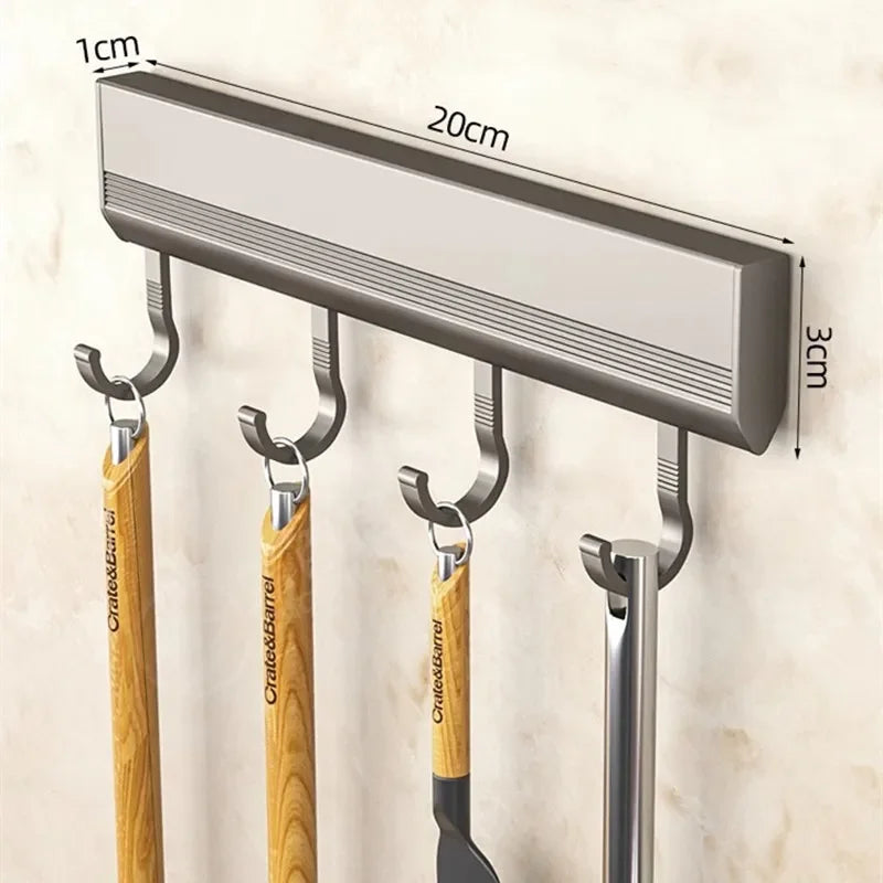 Manufacturers Supply Kitchen Hook Rack Punch-free Wall-mounted Rack Space Aluminum Hook Multi-functional Storage Row Hook Holder