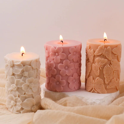 Flower Butterfly Columnar Silicone Candle Mold DIY Waves Soap Resin Plaster Making Tool Geometry Chocolate Mould Home Decor Gift