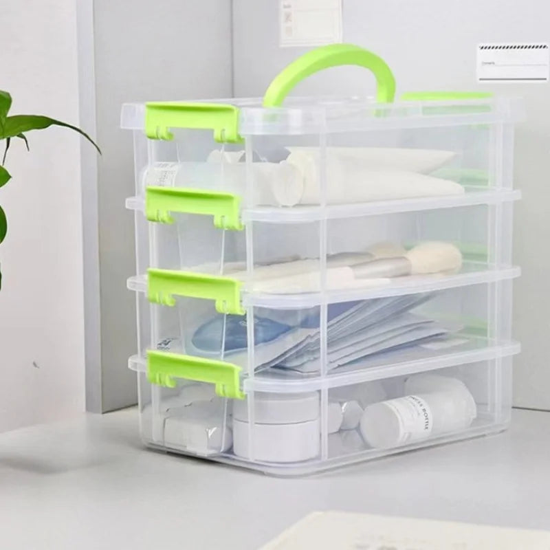 4-layer stackable transparent plastic storage box with lid, divided drawer organizer, suitable for hair accessories and jewelry