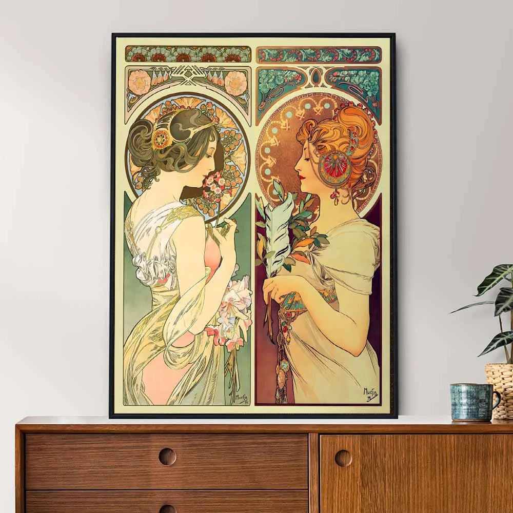 Art Nouveau Retro Poster Abstract Wallpaper Print Canvas Painting Wall Art Picture for Living Room Home Decor Aesthetic Mural