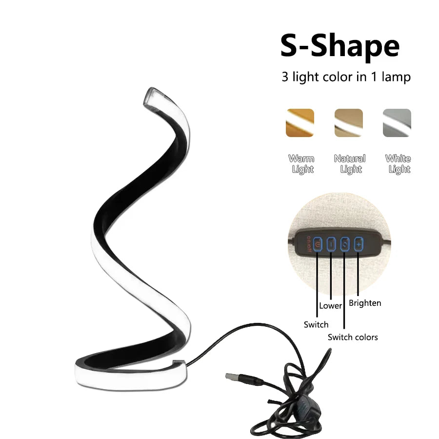 1Pc LED Spiral Table Lamp Modern Three Speed Dimming USB Power Button Switch Bedroom Decorative Table Lamp