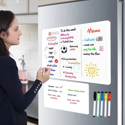 1Pc Flexible Magnetic Whiteboard Stickers A3+A4 with Erasable Markers Refrigerator Memo Board for Kitchen Grocery List
