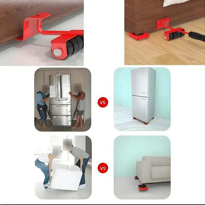 5PCS/set Furniture Mover Tool Set Heavy Stuffs Moving Roller With Bar Furniture Mover Lifter With Wheel Professional Moving Tool