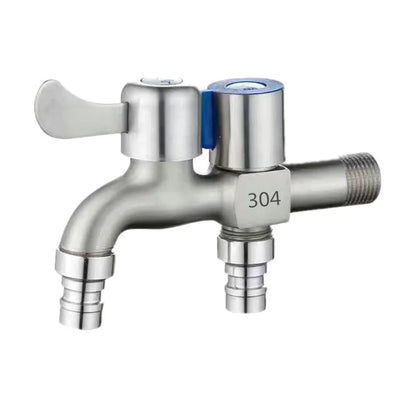 Stainless Steel Faucet Double Outlet Dual Control Water Tap One in Two Out Faucet 1/2" Bidet Faucets Bathroom Accessories
