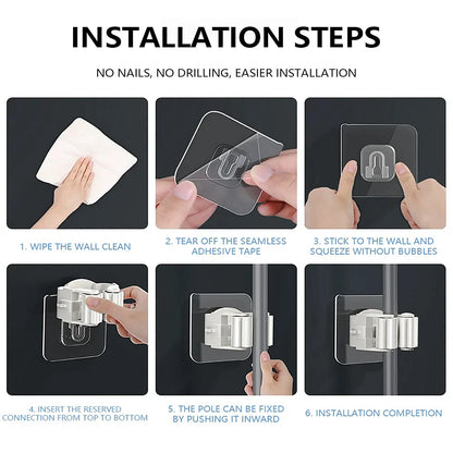Multi-Purpose Hooks Adhesive Wall Hanging Mop Rack Broom Hanger Hook Kitchen Bathroom Organization Home Organizer Accessories