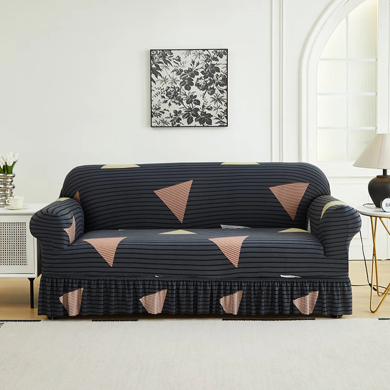 1 PC Printed sofa cover with skirt high elasticity soft hand feel pet stain resistant decorative sofa