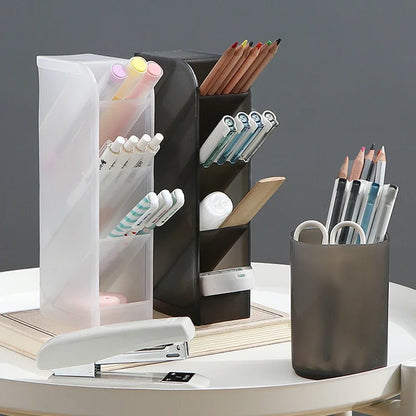 Kawaii Creative Desktop Transparent Organizer Frosted Diagonal Pen Holder For Student School Office Storage Pen Holder