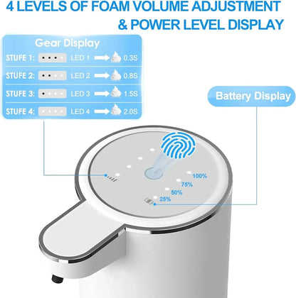 HOMEFISH Automatic Soap Dispenser Touchless Foaming Soap Dispenser 380ml USB Electric 4 Level Adjustable Foam Soap Dispenser