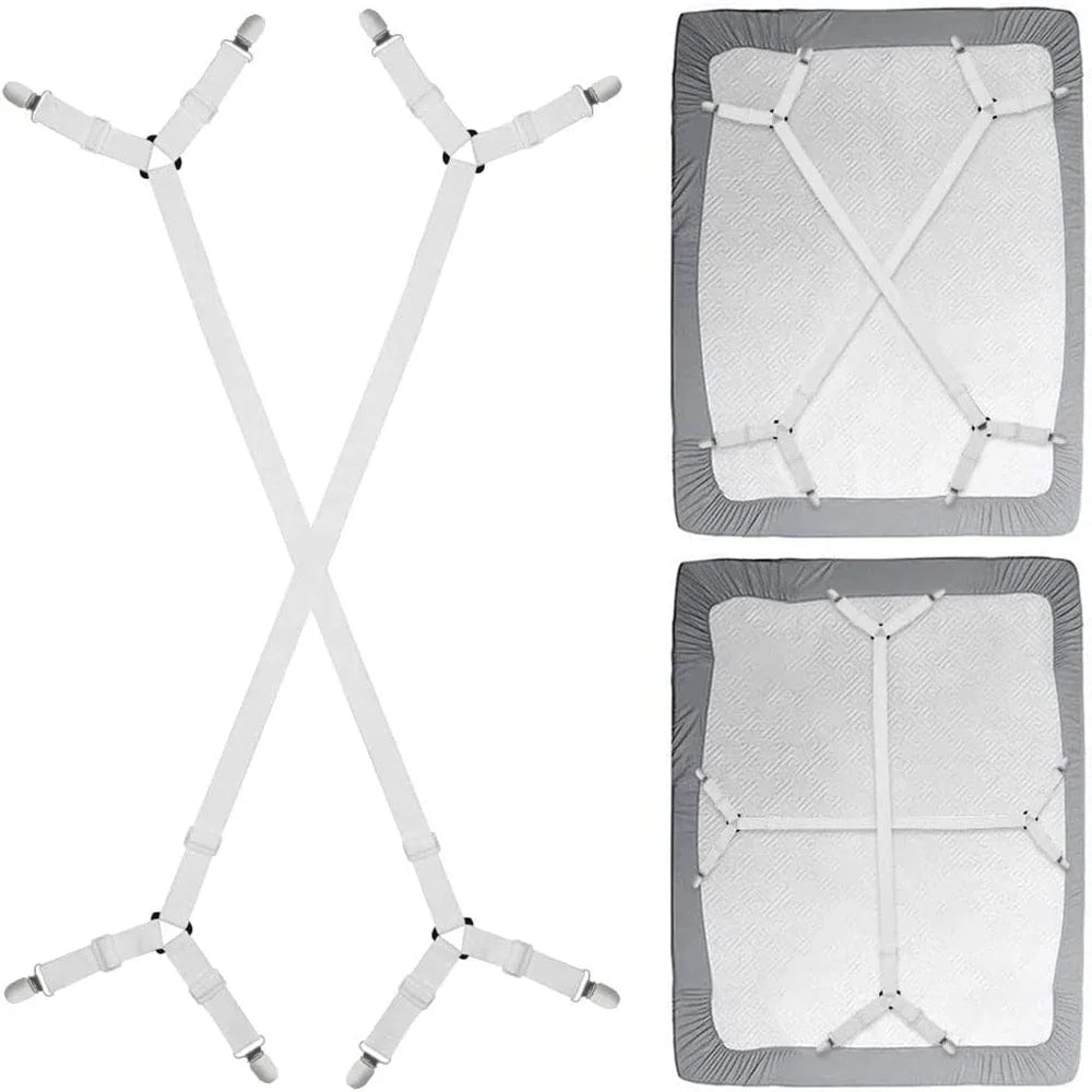 2 PCS Sheet Fastener Fixing Straps, Adjustable Cross Elastic Straps, Flat Fit Sheet Clips for Mattress Cushions Sofa Cushions