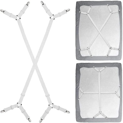 2 PCS Sheet Fastener Fixing Straps, Adjustable Cross Elastic Straps, Flat Fit Sheet Clips for Mattress Cushions Sofa Cushions