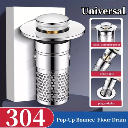 Press-Type Sink Drain Plug - Leakproof Stainless Steel | Fits Kitchen & Bathroom Sinks | Easy Install Anti-Clog Drain