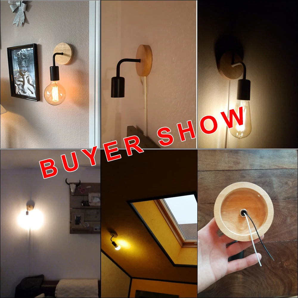 Vintage Wood Wall Lamp Sconce Wall Lights Fixture E27 110V 220V Bedside Retro Lamp Industrial Decor Dining Room Bedroom Light
