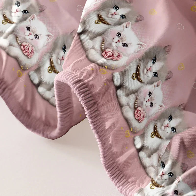 1 Cartoon Cute animal Cat printed matte Fitted Sheet, bedroom printed bed cover, bedding (excluding pillowcases)