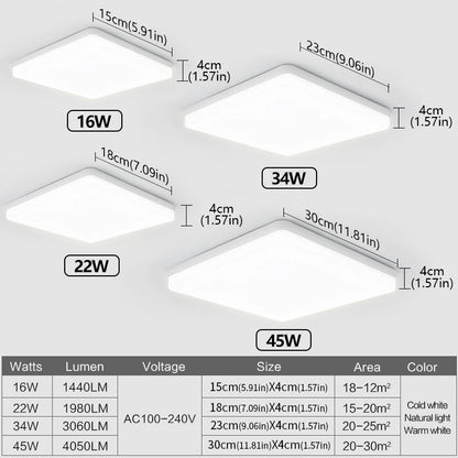 MARPOU Square Led ceiling lamp bedroom lighting Neutral white cold white warm white 48W 36W 24W 18W led ceiling light room
