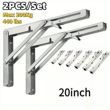 Heavy Duty 2PCS Stainless Steel Triangle Folding Shelf Brackets – Wall Mounted Collapsible Angle Bracket for Table, Workbench