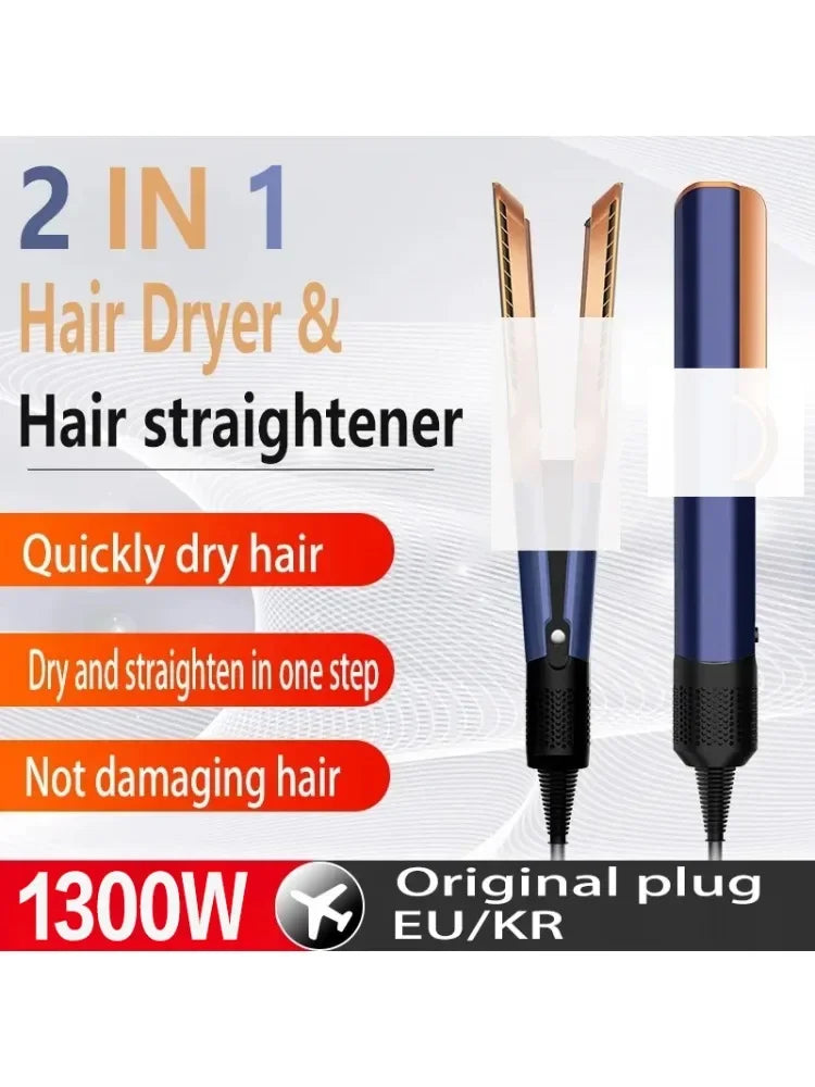 Professional 2-in-1 Hair Dryer and Straightener Negative Ion Iron Long Lasting Styling Tool Wet and Dry Straightener