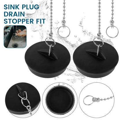 8/2pc Sink Plug Universal Rubber Drain Stopper With Round Beaded Chain Bath Sink Drain Stopper Plug For Kitchen And Bathroom Fit