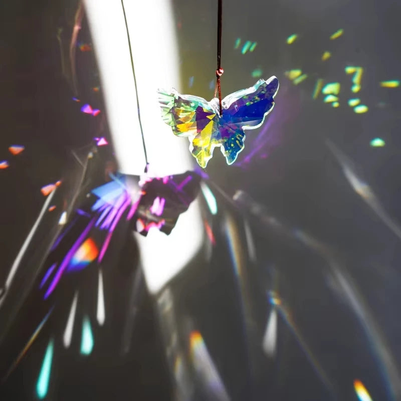 Crystal Butterfly Prism Pendant Light Sun Catcher Rainbow Captor Christmas Tree Decoration Hanging Sunshade Lighting Decor