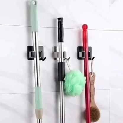 Adhesive Wall Multi-Purpose Hooks Mop & Broom Hanger Hook for Kitchen Bathroom Home Organizer - Easy Hanging No Drill Required