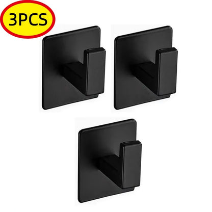 Black Self-Adhesive Wall Hooks Bathroom Towel Hook Living Room Door Back Keys Clothes Caps Hanger Robe Hook Storage Accessories