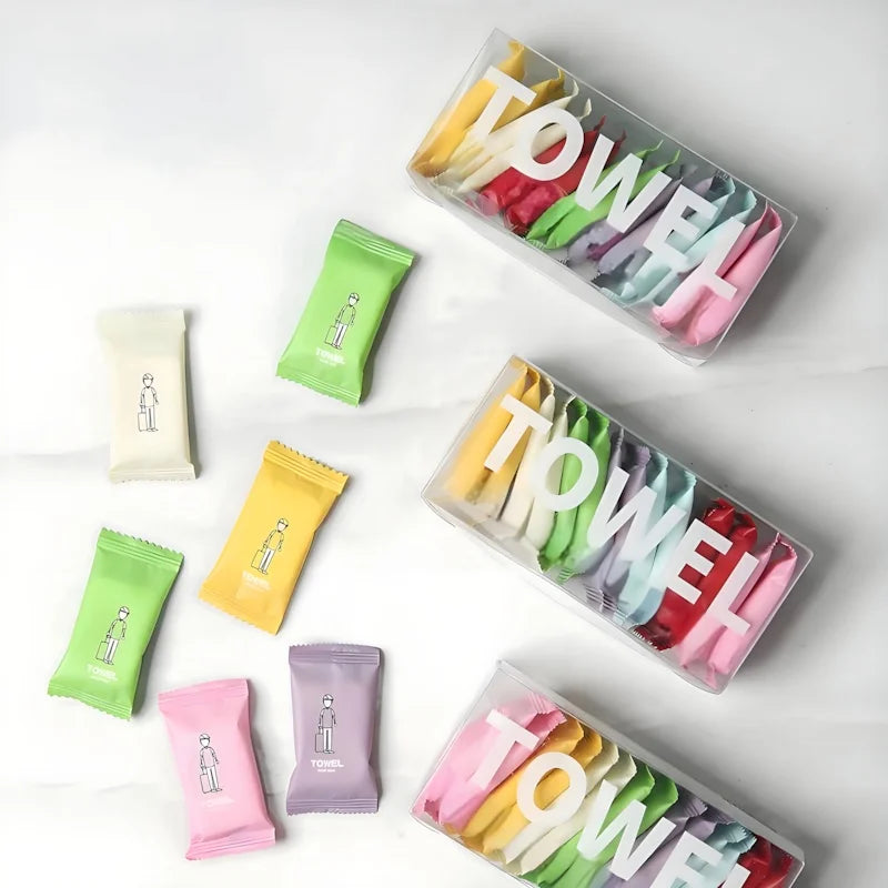 1 Pcs Compressed Cotton Disposable Face Towels, for Travel. 14x7cm, Soft, Individually Wrapped, Hygienic