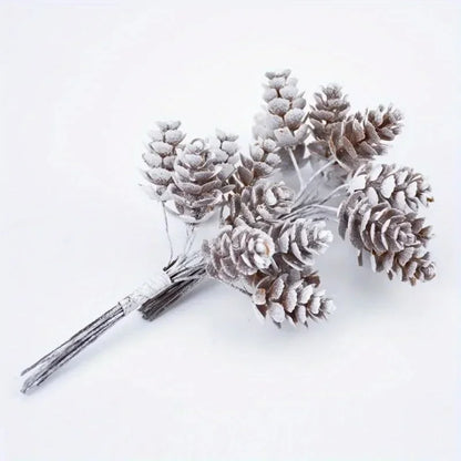 30Pcs/Lot Christmas Artificial Pine Cone Mini Pine Nuts Holly Branch Pick Wreath DIY Garland Hanging Ornaments Home Decor