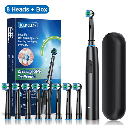 HOMEFISH Electric Toothbrush Rotary Rechargeable Electric Toothbrush for Adults Rotating Toothbrushes with 8 Soft Brush Heads