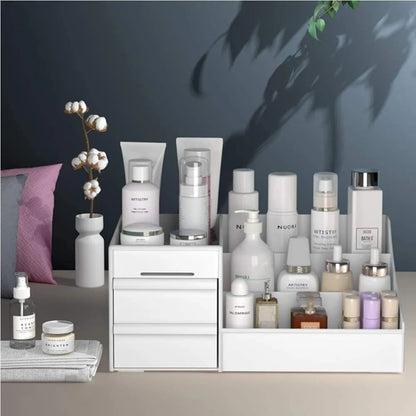 Large White Cosmetic Storage Box: Multi-Compartment Organizer for Makeup, Skincare, Jewelry, Brushes & Nail Polish