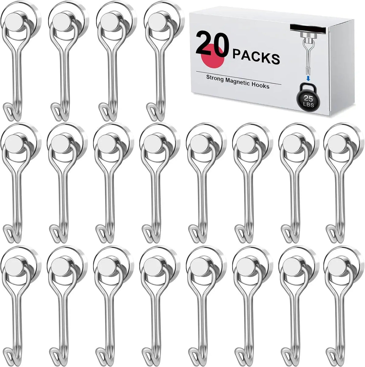 3/6/12/20Pcs Black Magnetic Hooks Cruis Heavy Duty Magnetic Hangers, Extra Strong Magnets with Hook for Hanging, Resistant Base