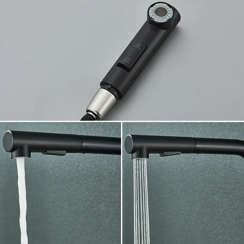 304 Stainless Steel Black Kitchen Faucet Two Function Single Handle Pull Out Mixer Hot and Cold Water Taps Deck Mounted