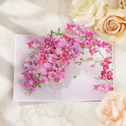 Cymbidium Orchids Pop-up Greeting Card with Envelope Flowers Postcard Floral Birthday Cards Valentines Gifts Creative Home Decor