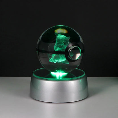Pokemon 3D Crystal Ball Pikachu Gengar Eevee Mewtwo Anime Game Pokeball Led Night Light Base Kids Birthday Gift Home Decoration